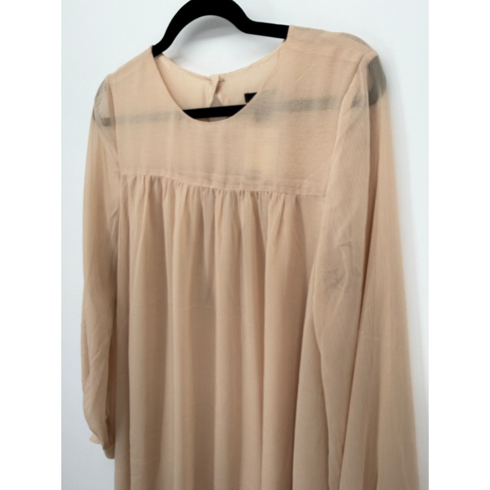 H&M Chiffon Babydoll Mini Dress Womens US 12 Beige Long Sleeve Lined NWT